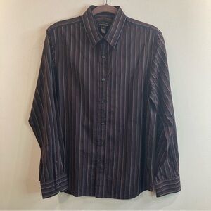 CLUB MONACO SZ L  BUTTON UP BLACK BROWN 100% COTTON SHIRT